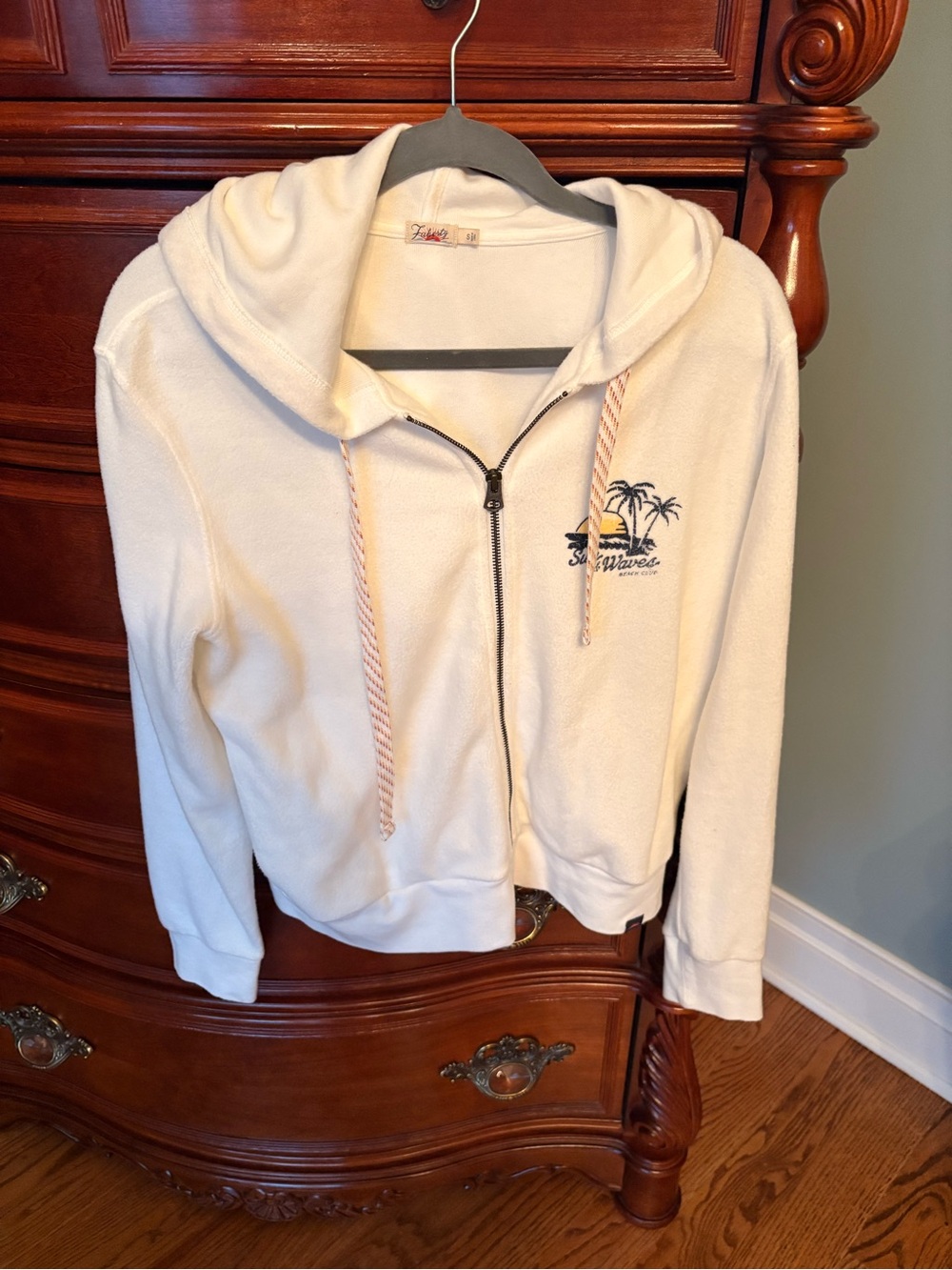 Faherty Cream Zip Hoodie with Palm Embroidery